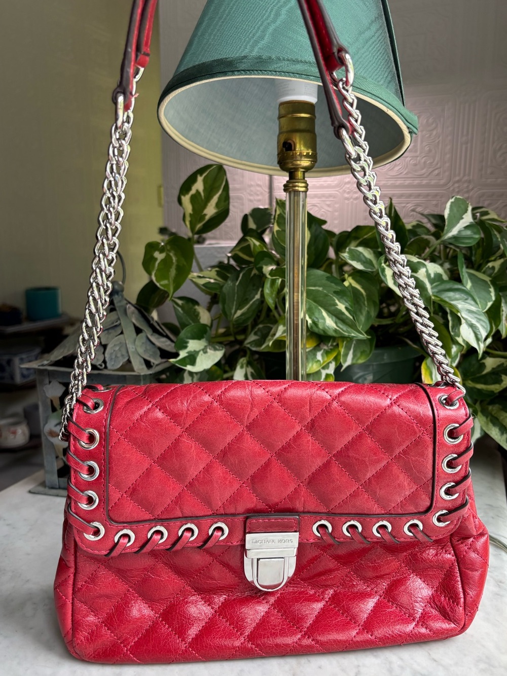Michael Kors Red Quilted Chain-Shoulder Bag